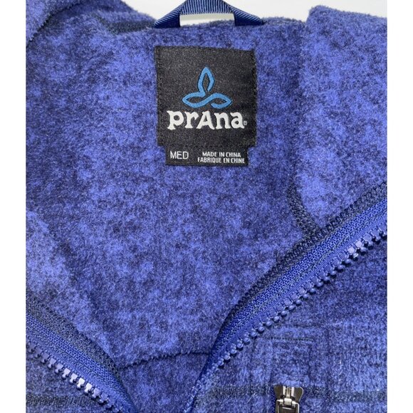 PrAna  Men's Blue Fleece Hoodie Full Zip Jacket Size M Long Sleeve Casual Sporty - Picture 3 of 7